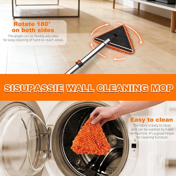 SISUPASSIE 30FT Reach Duster Cleaner Kit, Dusters for Cleaning with Extension Pole, Baseboard & Wall and Window Cleaner Mop for Fan Blades, High Ceiling and Cobweb