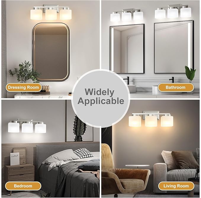 EJIAXIN 3-Light Bathroom Light Fixtures - Brushed Nickel Bathroom Vanity Lights with Glass Shade Modern Bathroom Lighting Fixtures Over Mirror - Wall Sconce Lamps for Bedroom,Living Room,Hallway