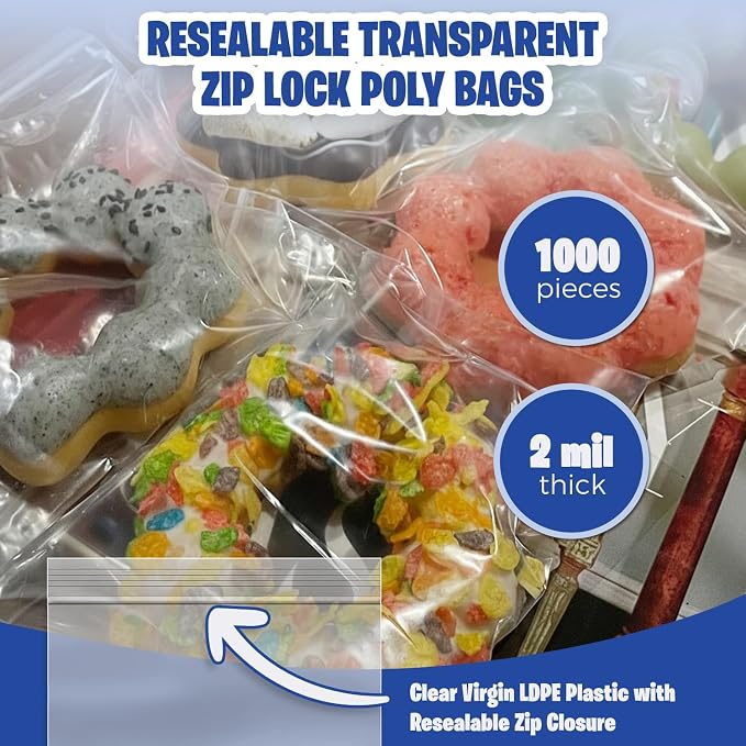 Seal Fresh Zip Bags – 4x4 Inches (1000 Count), 2 Mil – Clear Plastic Reclosable LDPE Poly Baggies with Resealable Lock Seal Zipper – For Snacks, Sandwiches, Cookies, Candies, Treats, Pastries, Party