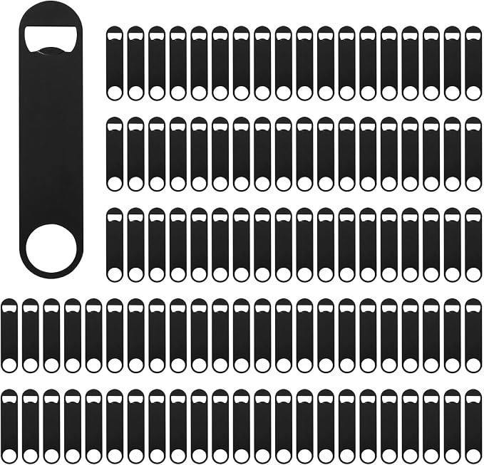 100 Pack Flat Beer Bottle Opener 7 inch Stainless Steel Flat Bottle Opener Beer Bottle Openers for Bartender Kitchen Bar Restaurant (Black)