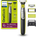 Philips Norelco for Face + Body, Electric Beard Trimmer, Shaver and Groomer, 5in1 Adjustable Comb, 1x Body Kit, Model QP2834/70, Black/Lime Green