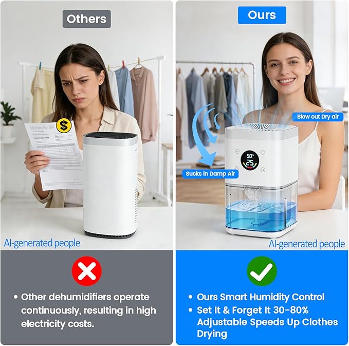 Small Dehumidifier for Bedroom Bathroom, 63OZ Quiet Mini Dehumidifier with Auto Shut Off, Smart Humidity Control, 7-Color Night Light Compact for Closet Office Nursery White
