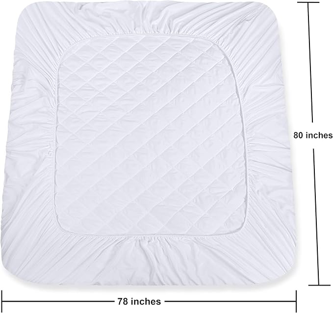 Quilted Fitted Mattress Pad, King Mattress Protector Topper with Deep Pocket Stretches up to 16 Inches, Machine Washable Mattress Cover by Utopia Bedding (White)