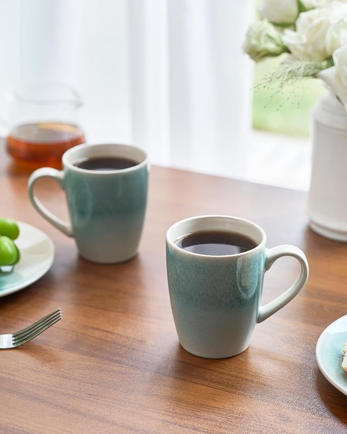 famiware Coffee Mugs Set, 13oz Mug Set of 6, Stoneware Cups for Latte, Hot Tea, Mocha, Cocoa, Cappuccino, Microwave and Dishwasher Safe, Glacier Series, Aqua