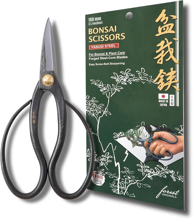 SenkichiKin Bonsai Scissors 7in (180mm) – Made in Japan Pruning Shears, Sharp Carbon Steel for Precision Trimming, Lightweight Tool for Bonsai, Flowers & Indoor Plants, forest Originals