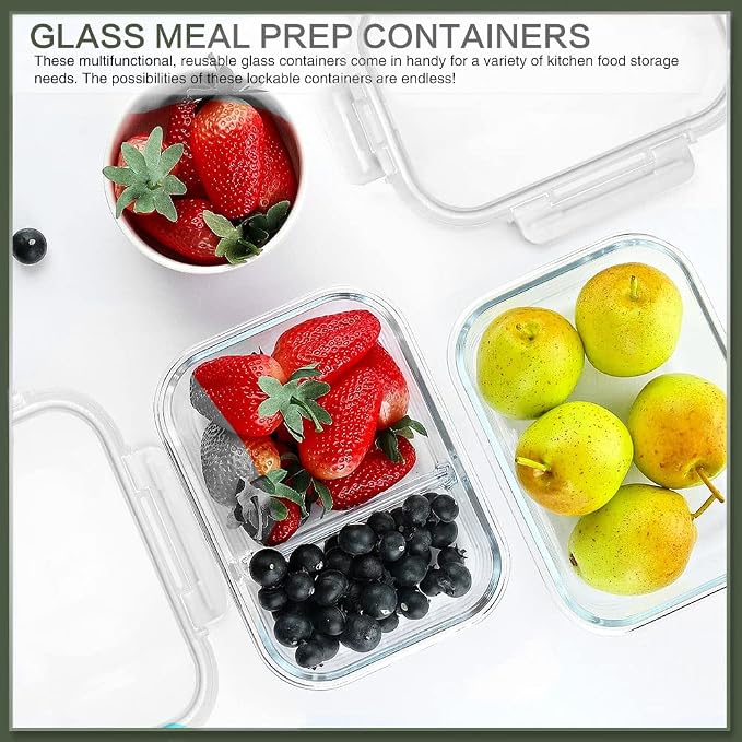 10 Packs 30 oz Glass Meal Prep Containers,Glass Food Storage Containers with Lids,Airtight Lunch Bento Boxes,Microwave, Oven, Freezer and Dishwasher,White