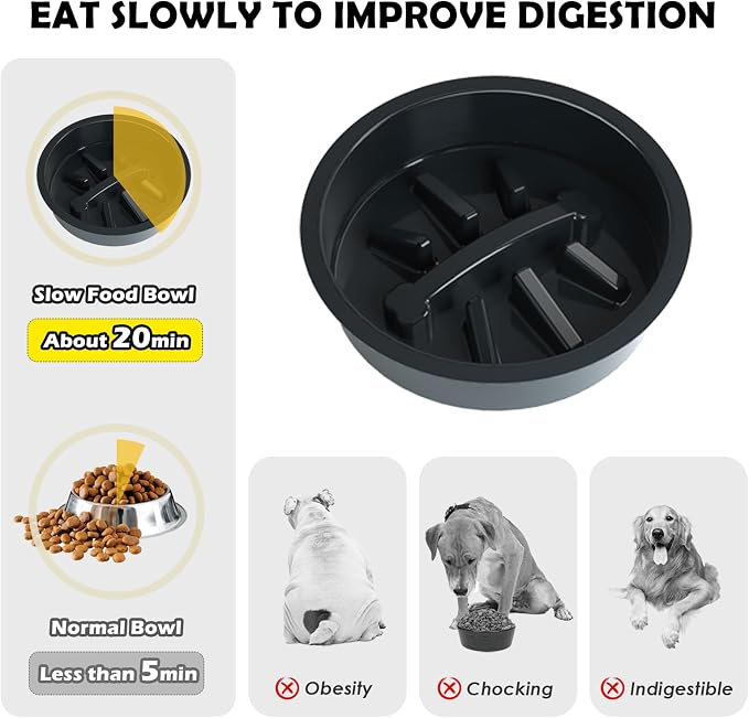 SHAINFUN Elevated Dog Bowls with Slow Feeder & Mat for Medium Large Dogs, Adjustable Height, Raised Dog Bowl Stand with 2 Stainless Steel 58oz Bowls, Tall Dogs Food Water Bowl Wooden & Metal Holder