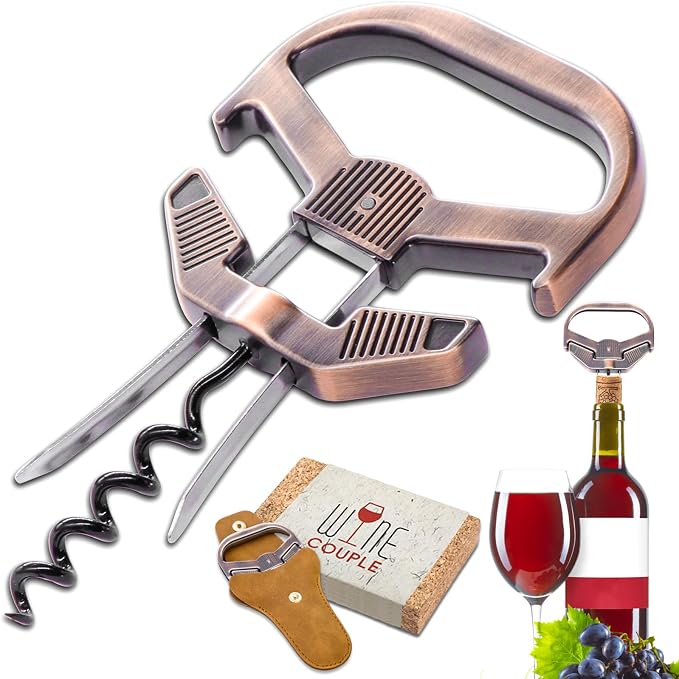 Ah So Wine Opener for Vintage Bottles, Old Wine Corkscrew with Portable Leather Case, Two Prong Cork Puller, for Wine Connoisseurs & Collectors to Uncork, Ideal Gifts for Wine Lovers (Classic Copper)