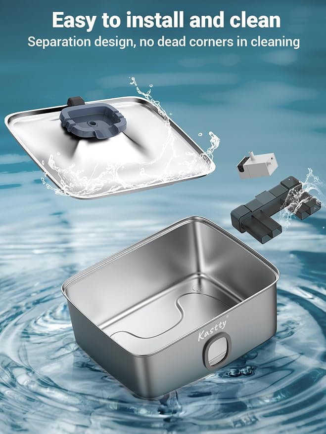 Kastty 4 Gal/15L Stainless Steel Dog Water Fountain for Large Dogs | Dog Water Bowl Dispenser Triple Filtration,Ultra Quiet Automatic Pet Water Fountain with Water Level Window&LED Light(FS76)