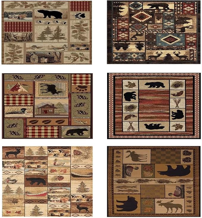 Retro Cabin Bear Rectangular Area Rug for Bedroom Brown Entryway Rugs Conference Room Decor Vintage Animal Print Carpet 6'x9'