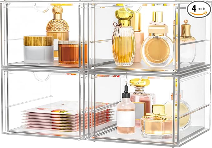 caktraie Versatile Acrylic Makeup Organizer, Drawer Organizer - Transparent Desktop Storage for Cosmetics, Office Supplies & More - Clear Organizer for Home & Office Use