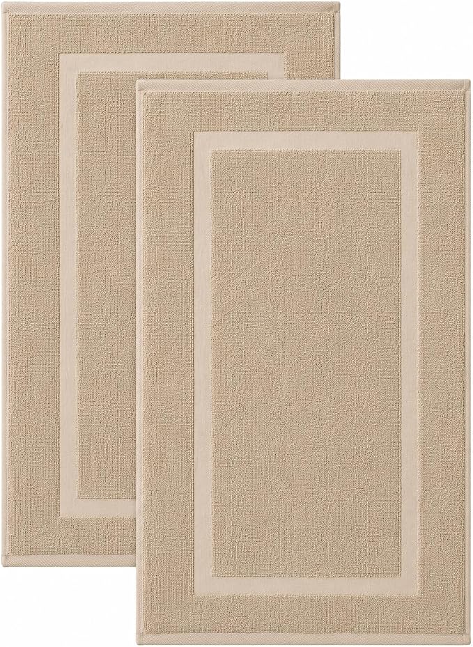 SALBAKOS 2-Piece 100% Turkish Cotton Bath Mat Towel, 20x34 inch, Taupe | Bathroom Floor Towels, Thick Soft Most Absorbent Quick-Dry Durable Large Size Foot Rug, Premium Hotel Quality Made in Turkey