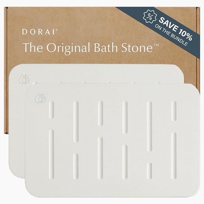Dorai Home Stone Bath Mat Set - Premium Diatomaceous Earth Bath Floor Mats with Non-Slip Base, Fast-Drying Modern Shower Mat for Bathroom | Rain Sandstone, 2 Pack - 23.6"x15.4"