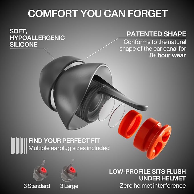 EARPEACE Moto PRO - Motorcycle Ear Plugs - Reusable Earplugs for Wind Noise Protection with High Fidelity Filter - Noise Canceling up to 24dB - Motorcycle Accessories - Includes Filter Set and Case