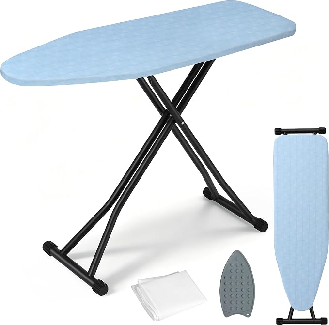 Ironing Board Adjustable Height Folding Ironing Board with Iron Pad, Heat-Resistant Cover, Thick Steel Tube Compact Iron Board (Blue)