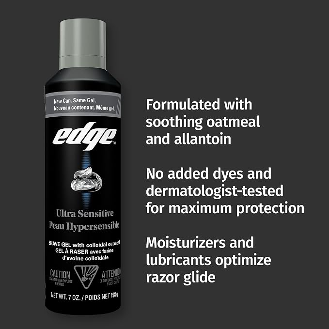 Edge Shaving Gel for Men, Ultra Sensitive with Colloidal Oatmeal, (6 Pack) - Shave Gel For Men That Moisturizes, Protects and Soothes To Help Reduce Skin Irritation