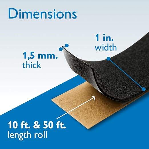 FindTape Polyester 1.5mm Felt Tape – 1 in. x 50 ft. Felt Strips with Adhesive Backing and Furniture Strips, Great for Arts and Crafts, Classrooms, and Protecting Furniture (Black)
