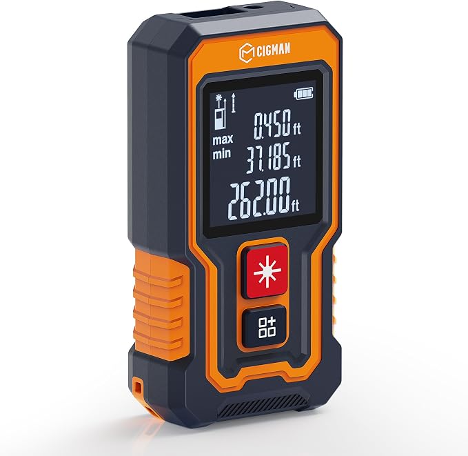 Laser Measuring Tool 262Ft, CIGMAN Pocket-Size Digital Laser Tape Measure, Mini Rechargeable Laser Measure with High Accuracy, 4 Units Ft/Ft+in/in/M, Backlit LCD, Length/Area/Volume/Pythagorean Mode