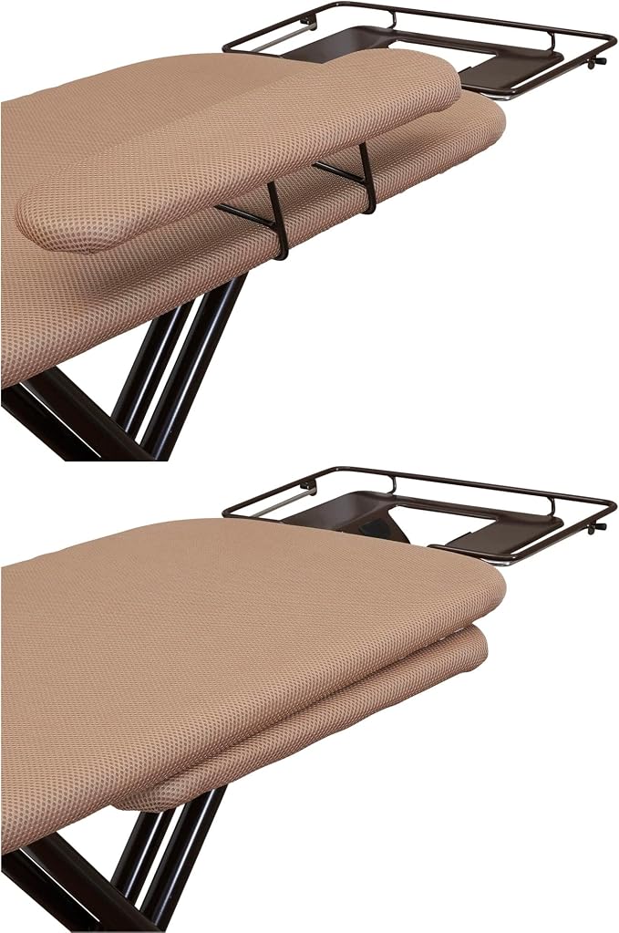 Household Essentials Mega Ironing Board, 4-Leg, Steel Top Pressing Station, Heat-Resistant Fiber Pad and Polyester Cover, Includes Sleeve Board and Iron Rest with Hanger Bar, Bronze Frame