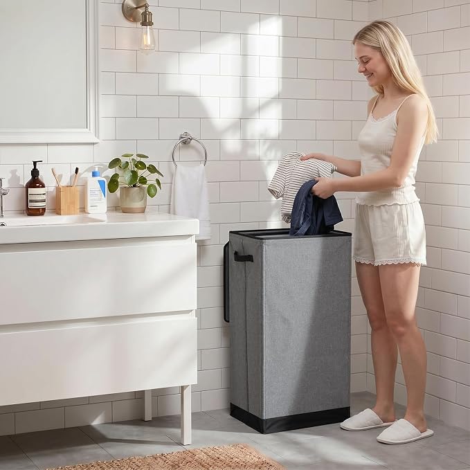 SOLEDI Laundry Hamper with Lid 100L Large & Tall Collapsible Laundry Basket, Clothes Hamper with Bag Removable Easy to Carry, Dirty Hampers for Bedroom, Bathroom, Dorm, College, Grey