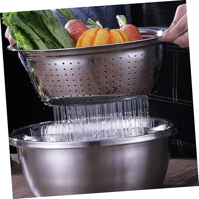 3pcs Stainless Steel Vegetable Slicer Peeler Set Grater Basin Slicing Patterns Easy to Clean