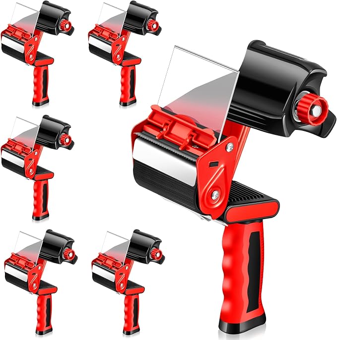 Hicarer 6 Pcs 3 Inch Packing Tape Gun Heavy Duty Tape Dispenser | Non Slip Silicone Handle, Portable for Shipping, Moving, Carton and Box Sealing