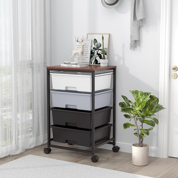 SYKIARIOL Utility Cart with 4 Drawers,Rolling Storage Cart with Drawers,Light Grey