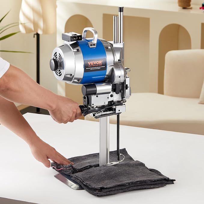 VEVOR Fabric Cutter, 750W High-Speed Straight Knife Cloth Cutting Machine, 9.8" Alloy Steel Blade, Industrial Fabric Cutting Machine with Automatic Knife Sharpen, for Multilayer Fabric Leather Cloth