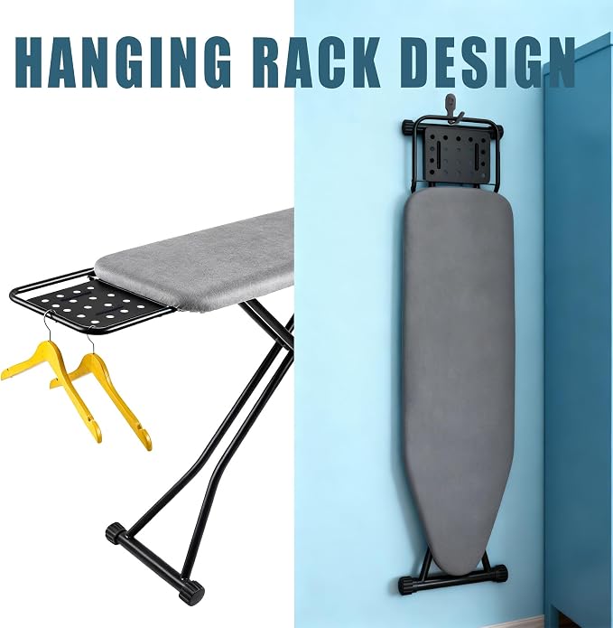 58"x15" Ironing Board Full Size, Heat Resistant Cover Iron Board with Steam Rest, Ultra Thick Padding, Height Adjustable Heavy Sturdy Metal Frame Legs Ironing Stand,Non-Slip Foldable (Square Rest)