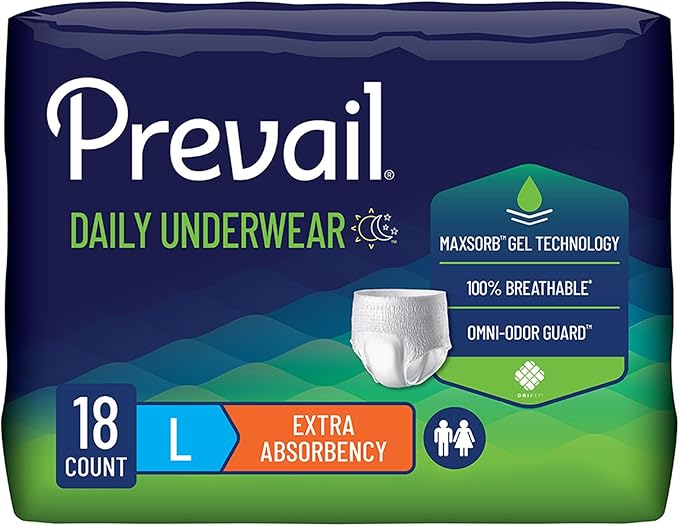 Prevail Adult Incontinence Underwear for Men & Women, Maximum Absorbency, Large, 18 Count