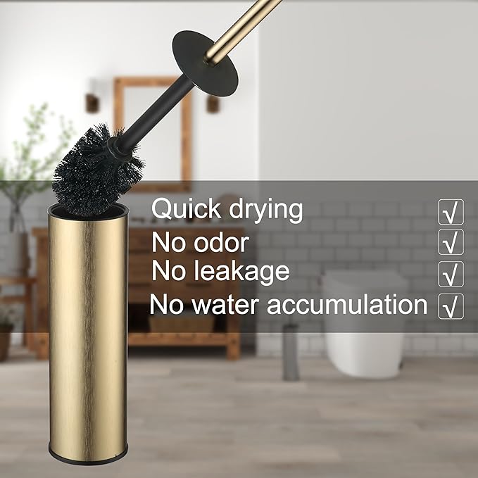 Toilet Brush and Holder Set Premium Material Toilet Bowl Cleaner Free Standing Toilet Bowl Brush and Holder Gold