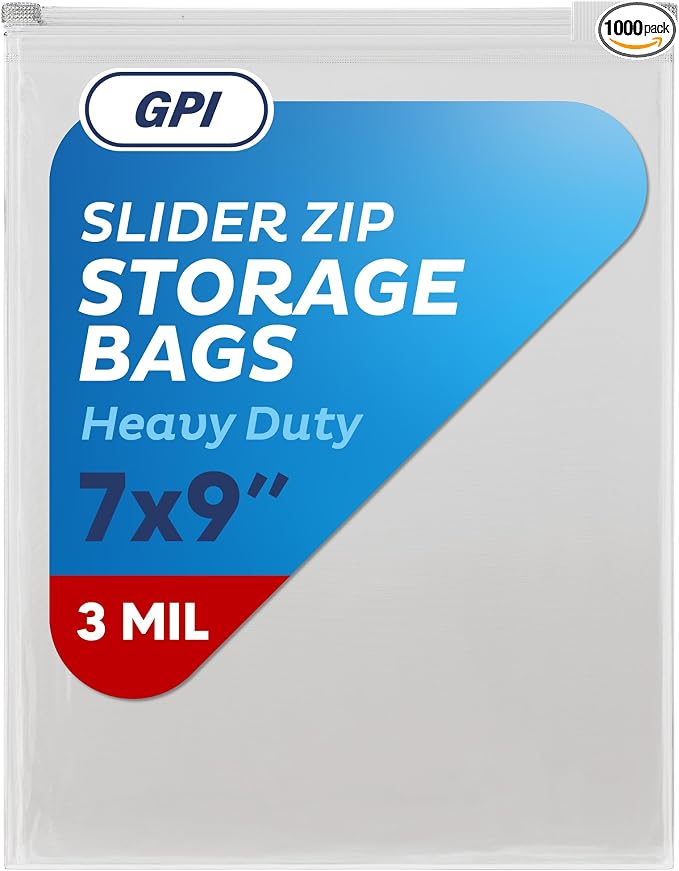 1000 Count - Slider Zip Food Storage Sandwich Bags, 7" x 9" 3 Mil Heavy Duty, Strong & Durable For Freezer Storage, For Sandwiches, Snacks & More. GPI