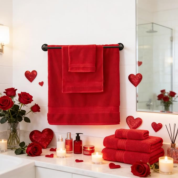 COZYART Red Bath Towel Set for Bathroom Soft Absorbent Durable 650 GSM Turkish Cotton Towel Sets of 6, 2 Large Bath Towels, 2 Hand Towels, 2 Washclothes | OEKO-Tex 100 Certified Zero Twist Ring Spun, Soft Absorbent Quick Dry, Plush Fluffy, Breathable H...