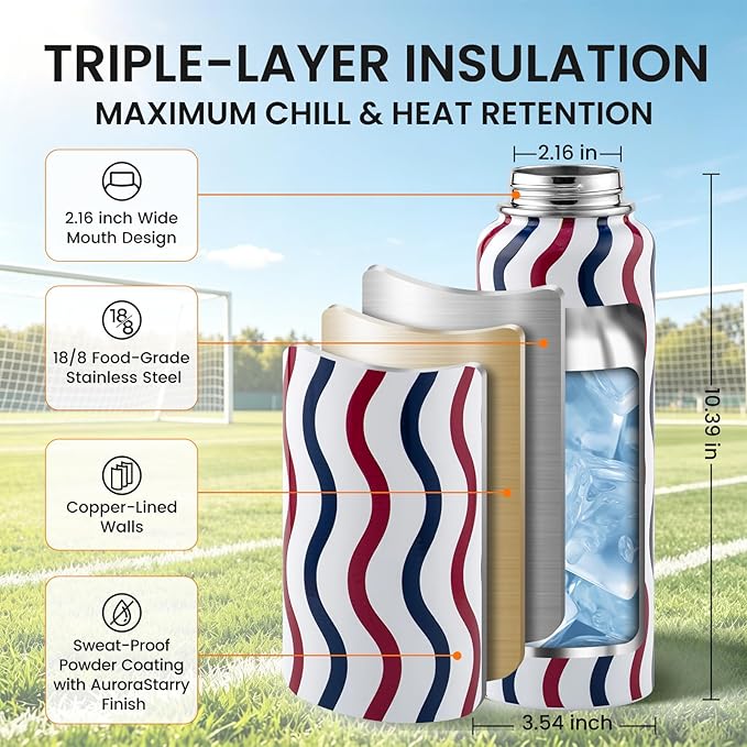 RAYMYLO 2026 Soccer Biggest Event Edition Insulated Water Bottle 40 oz, Nation Flag Design, Best Souvenir & Gift for World Soccer Lover, Vacuum Stainless Steel (Cold for 36Hrs), Leak Proof & Non-BPA