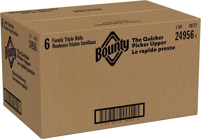 Bounty Paper Towels Quick Size, White, 6 Family Triple Rolls = 20+ Regular Rolls