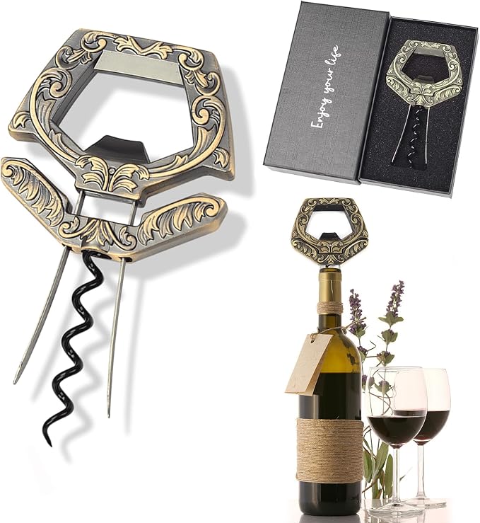 3 in 1 Ah So Wine Opener Two Prong Vintage Cork Remover Bronze | Opens vintage and fragile wine bottles effortlessly without breaking old corks Durable 3-in-1 zinc alloy design