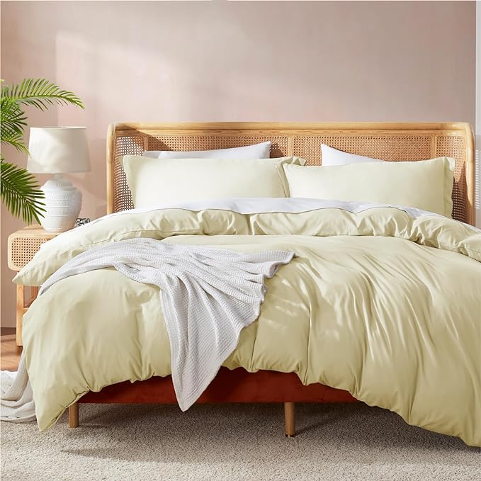 Nestl Vanilla Yellow Duvet Cover Full Size - Soft Double Brushed Full Size Duvet Cover Set, 3 Piece, with Button Closure, 1 Duvet Cover 80x90 inches and 2 Pillow Shams