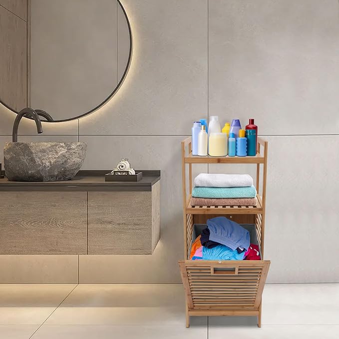 Freestanding Hamper Laundry Hamper Cabinet Hidden Laundry Hampers Flip Cabinet with Shelf Tilt out Hampers Basket with Shelf for Bedroom Bathroom
