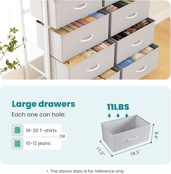 OLIXIS 8 Drawer Storage Dresser with Wood Top - Wide Fabric Chest Organizer for Bedroom, Closet, Living Room,Tower Cabinet, TV Stand, Hallway Entryway Furniture,Light Grey