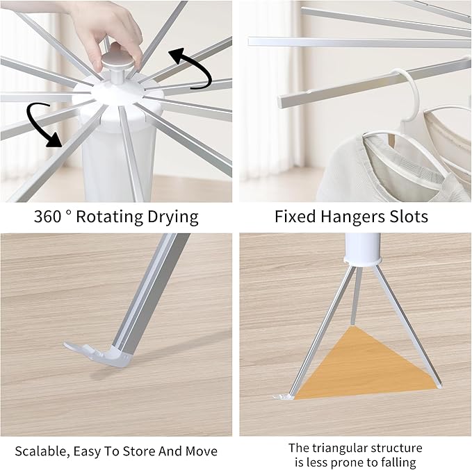 RFOUO Clothes Drying Rack Tripod,Laundry Hanger Dryer Rack,Portable Foldable Drying Rack-Drying Rack Clothing Laundry Bedroom Household Aluminum-12rods