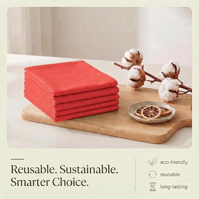 Urban Villa Kitchen Towels Cotton Dish Towels 20”x30” (Set of 6) Red
