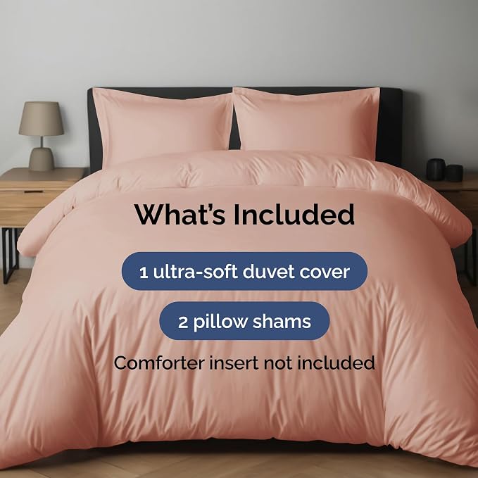 Duvet Cover Full Size Set - Extra Soft Full Duvet Cover 80" x 90" with 2 Pillow Shams for Women, Men, Kids & Teens - Hotel Luxury, Easy-Care w/ Zipper Closures & Ties - Comfy and Breathable (Mauve)