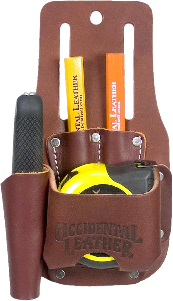 Occidental Leather Tape & Knife Holder - Holds Utility Knife, 2 Pencils & 35’ Tape or 25’ FatMax Holder for Chalk Lines - Made in USA