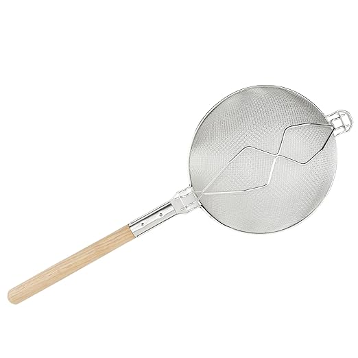 Winco 12" Double Mesh Strainer, Reinforced, Round Hdl, Nickle Plated