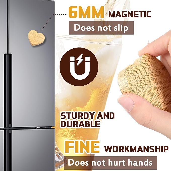 Vesici 24 Pcs Magnetic Bottle Opener 2.5in DIY Bamboo Heart Shape Beer Openers Wooden Fridge Magnet Refrigerator Sticker Gift for Beer Lover Wedding Guest Kitchens Bars Parties