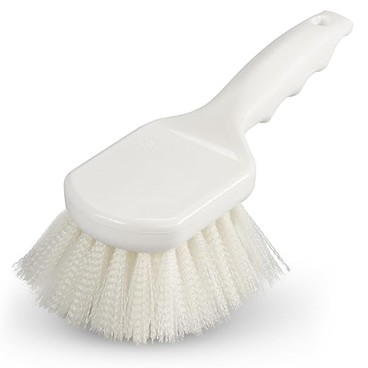 SPARTA Flo-Pac 8" Utility Scrub Brush with 2" Nylon Bristles, Plastic Pistol Grip Handle, Commercial Handheld Cleaning Brush, White (Pack of 12)