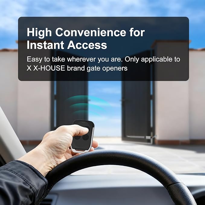 X X-HOUSE Gate Opener Remote Control Transmitter for X X-HOUSE & JUJIANG Automatic Swing Sliding Gate Openers with 100Ft Range, Replacement for JUJIANG Gate Opener Keychain Remote Security Kit