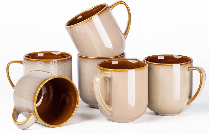LERATIO Ceramic Coffee Mugs Set of 6,12oz Handmade Coffee Mugs Set | Large Handle for Cappuccino/Latte/Tea/Hot Cocoa,Oven &Dishwasher & Microwave Safe-Khkai