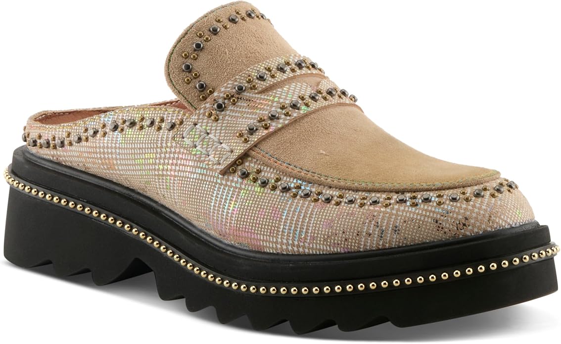 Spring Step L'Artiste Women's Clogona | Leather and suede upper with studded trim, slide-on closure, microsuede lining and insole, and polyurethane outsole