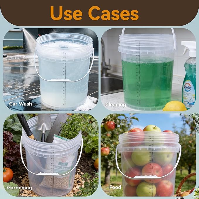 3 Pack 2.6 Gal & 1.3 Gallon Bucket with Lid, Clear Plastic Food Storage Containers, Food Grade Buckets with Lids for Ice Cream, Dog Food, Water, Large Quart Container with Handle